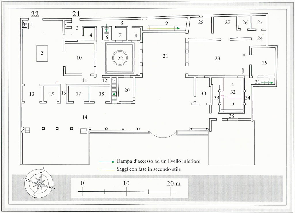 VII .16.22 Pompeii. Casa di Fabio Rufo or House of M Fabius Rufus. Planimetra del Pianoterra. Ground floor plan.

Plan M. Notomista and E. Piccirilli.

See Aoyagi M., Pappalardo U., 2006. Pompei (Regiones VI-VII) Insula Occidentalis. Napoli: Valtrend, p 271, Tav. 8.